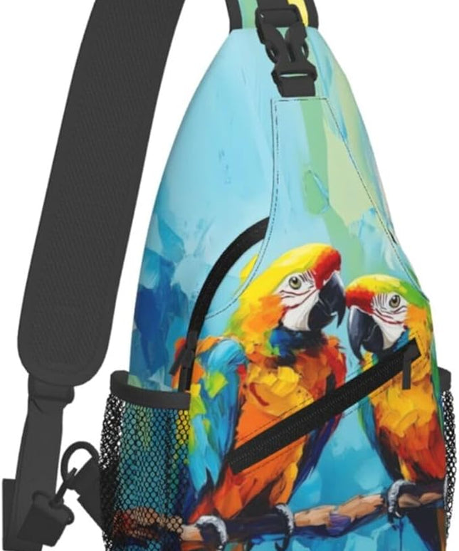 Animal Face Sling Bag Crossbody Bags Chest Bag Backpack for Travel Running and Hiking for Men Women Colorful Parrot 2