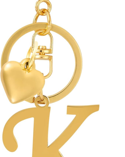 A-Z Heart Initial Letter Keychain, Stainless Steel Alphabet Charm for Handbags, Gift for Women and Girls