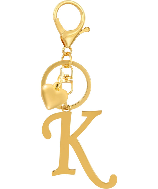 A-Z Heart Initial Letter Keychain, Stainless Steel Alphabet Charm for Handbags, Gift for Women and Girls