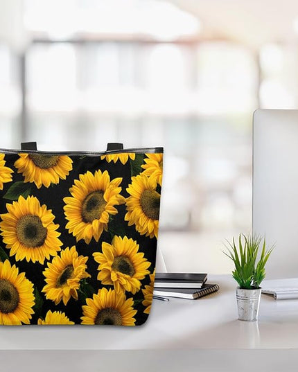Pardick Canvas Tote Bags, Sunflower Floral Tote Bag Eco Friendly Reusable Grocery Shopping Bagsfor Beach, Books, Women with Zipper Inner Pocket