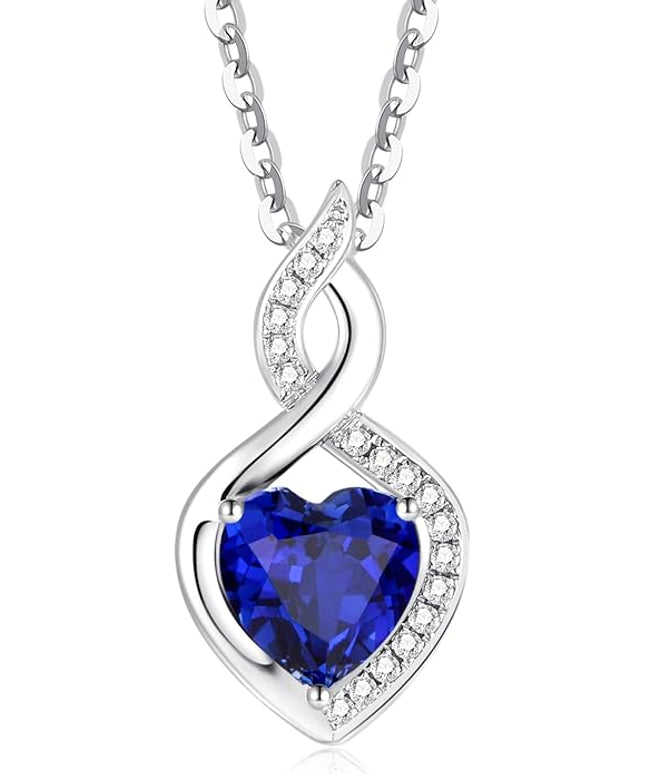 FANCIME 14K Solid White Gold Heart Birthstone Necklace with Diamond Pendent Birthday Gifts for Mom Women, Sterling Silver Chain 16" + 2" Extender