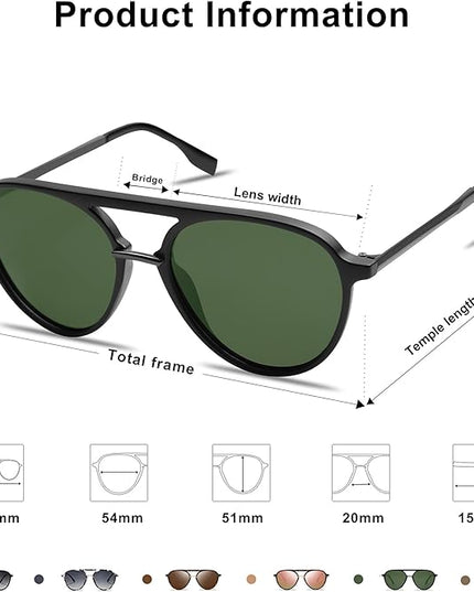 SOJOS Retro Aviator Polarized Sunglasses for Women Men Double Bridge Ladies Shades