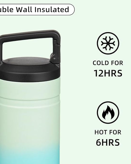 BJPKPK Insulated Water Bottle with 2 Lids,20 oz Double Wall Stainless Steel Vacuum Tumbler Travel Coffee Mug,Wide Mouth Thermal Cup,Mint