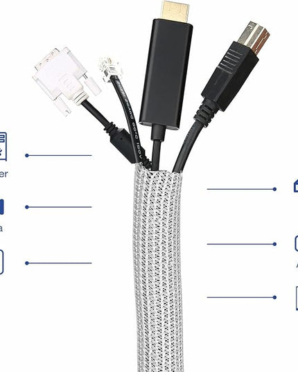 JOTO 1 Pack Cable Management Sleeve, 26 Feet Cord Organizer System with Zipper for TV Computer Office Home Entertainment, Flexible Cable Sleeve Wrap Cover Wire Hider System -Grey