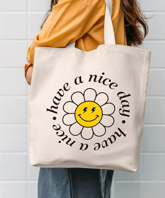 AUSVKAI Canvas Tote Bag Aesthetic for Women, Cute Reusable Cloth Cotton Bags for Shopping Beach Grocery