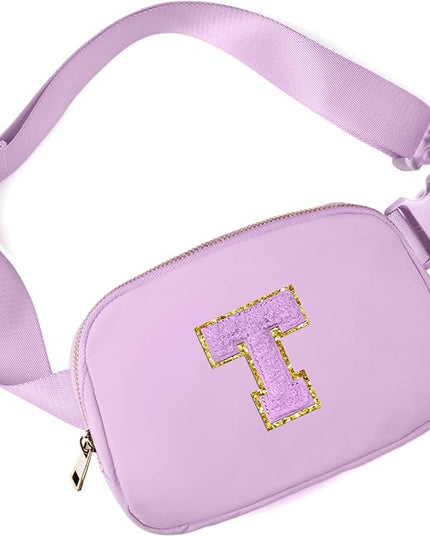 Gitus Gifts for 8 9 10 11 12 Year Old Girls Belt Bag Fanny Pack Crossbody Bags with Initial Letter Patch Cute Stuff Birthday Gifts for Teen Girls Women Personalized Trend Stuff (Lavender-T)