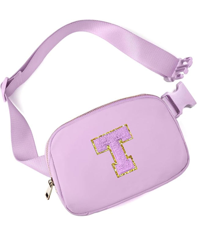 Gitus Gifts for 8 9 10 11 12 Year Old Girls Belt Bag Fanny Pack Crossbody Bags with Initial Letter Patch Cute Stuff Birthday Gifts for Teen Girls Women Personalized Trend Stuff (Lavender-T)