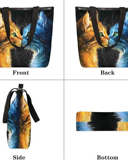 Pardick Canvas Tote Bags, Cute Black Cat Tote Bag Eco Friendly Reusable Grocery Shopping Bagsfor Beach, Books, Women with Zipper Inner Pocket