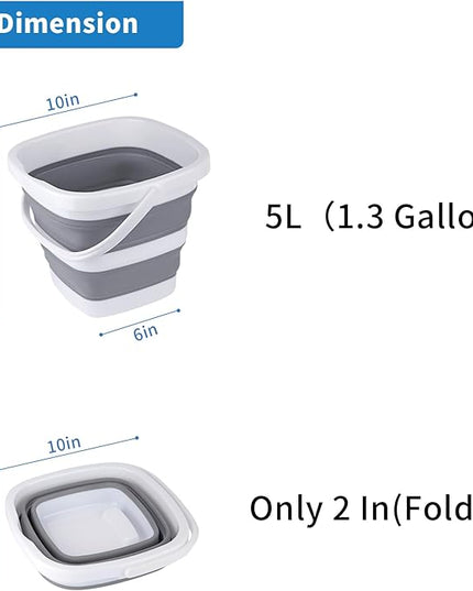Collapsible Bucket, 5L 1.3Gallon Small Cleaning Mop Buckets for Household Outdoor Car Washing Tub Plastic Foldable Portable Camping Beach Sand Water Pot Pail Space Saving Square