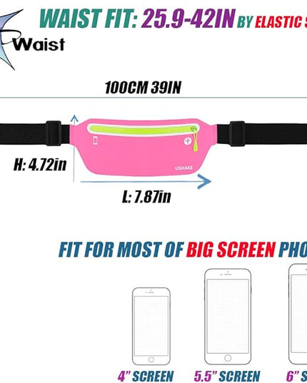 USHAKE Slim Running Belt, Ultra Light Bounce Free Waist Pouch Fitness Workout Belt Sport Waist Pack Exercise Waist Bag for Apple iPhone Samsung in Running Gym Marathon Cycling
