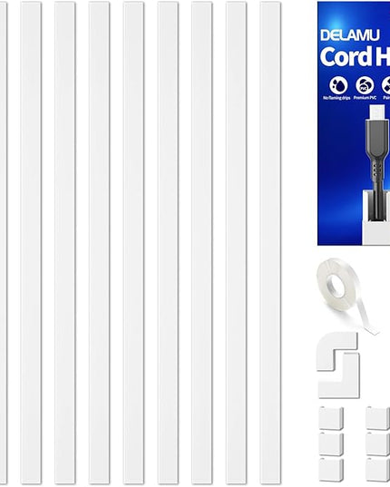Delamu 157in Cord Covers for Wires on Wall, Cord Hider for 1 Cord, Paintable Cable Hider, Cable Management Wire Covers for Cords, W0.55 H0.4in, White