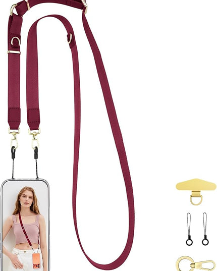 WEZEBEL Red Women’s Crossbody Strap for Cell Phone, Adjustable Nylon Lanyard & Accessory Kit for iPhone for Everyday Carry