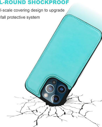 ONETOP Compatible with iPhone 13 Pro Max Wallet Case with Card Holder,PU Leather Kickstand Card Slots Case, Double Magnetic Clasp and Durable Shockproof Cover 6.7 Inch(Light Blue)