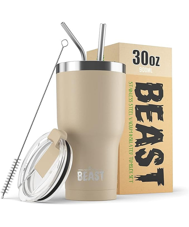 Beast 30 oz Tumbler Stainless Steel Vacuum Insulated Coffee Ice Cup Double Wall Travel Flask (Sand)