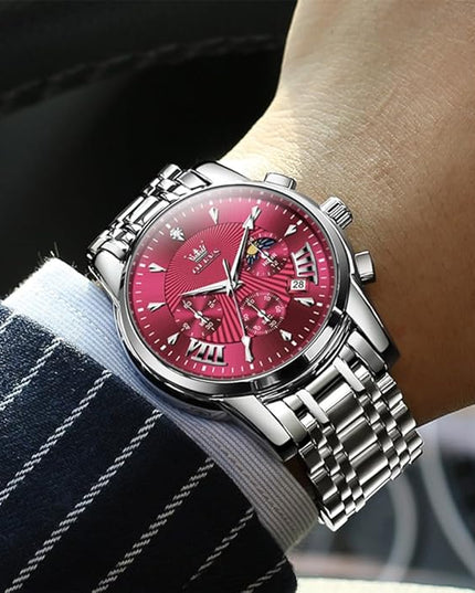 OLEVS Men's Luxury Watch Waterproof Luminous Easy Read Chronograph Watches Full Gold/White Dail/Black Face with Calendar Wristwatch