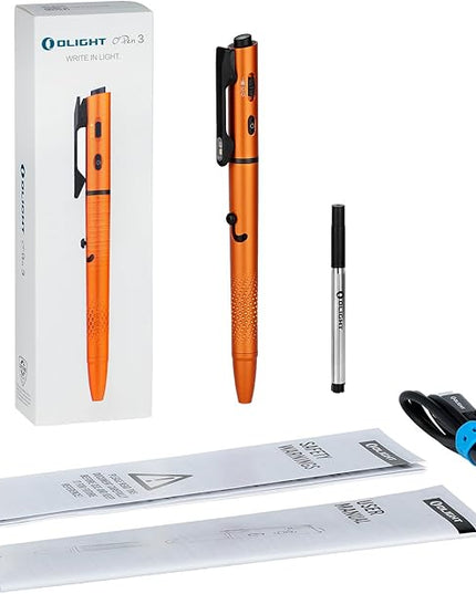 OLIGHT O'Pen 3 EDC Pen Light,120 Lumens with Green Beam, Red and White, USB-C Rechargeable LED Flashlight for Office, Writing, Presentation, Outdoor Uses, Professional Business Gift(Orange)