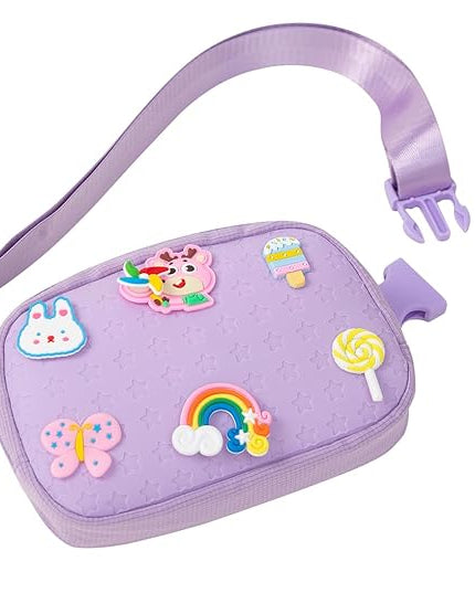 Cute Diy Pink Waist Fanny Pack for Girls, Crossbody Bag Purse Belt Bag,Dance Recital Birthday Gifts for 3 4 5 6 7 8 9 10 11 12 Year Old Kids.(916Purple)