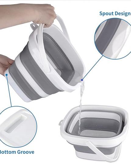 2 Pack Collapsible Buckets 5L 1.3Gallon Small Cleaning Bucket for Household Portable Plastic Bucket Outdoor Car Washing Tub Foldable Camping Beach Sand Water Pot Pail Space Saving Square Grey