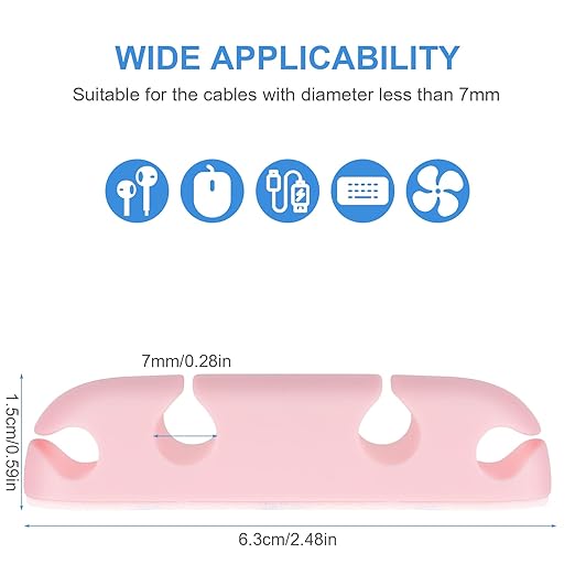 Cable Clips 3PCS Cord Wire Organizer Cable Management Holders 4 Hole Silicone Cable Harness USB Charging Accessory Cable Holder for Office and Home Desk (Pink)