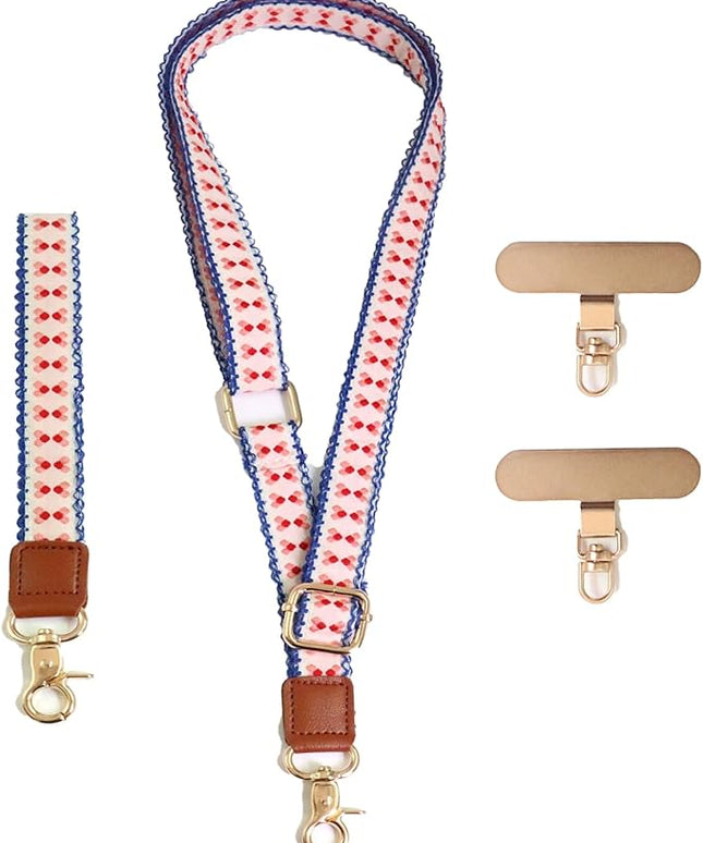 LEMEDE Phone Charm Lanyard, Gold Buckle Adjustable Crossbody and Wrist Strap with 2pcs 360-Degree Rotatable Phone Pad