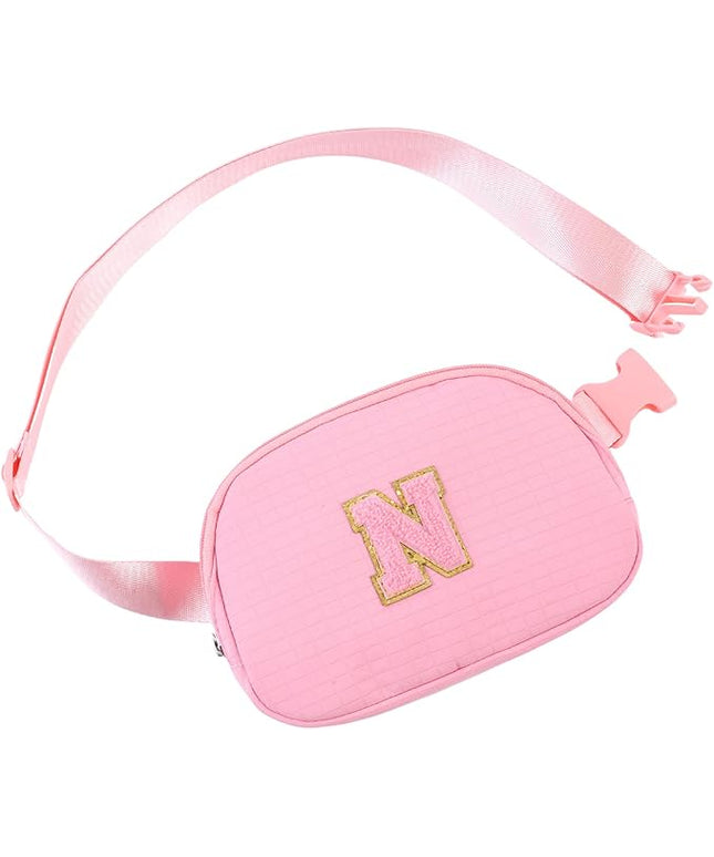 Glratn Initial Letter Fanny Pack for Girls,Patch Belt Bag,Toddler Crossbody Bags，Gifts for 3 4 5 6 7 8 9 10 11 12 Year Old Teens Kids,Christmas Graduation Gifts for Teen Girls.(Pink-N)