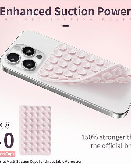 (2 Pack) Silicone Suction Cup Phone Case Mount Double Sided, Sticky Phone Grip with Higher Suction Power for Cell Phone, Hands-Free Phone Accessories for Selfies and Videos, Clear & Light Pink