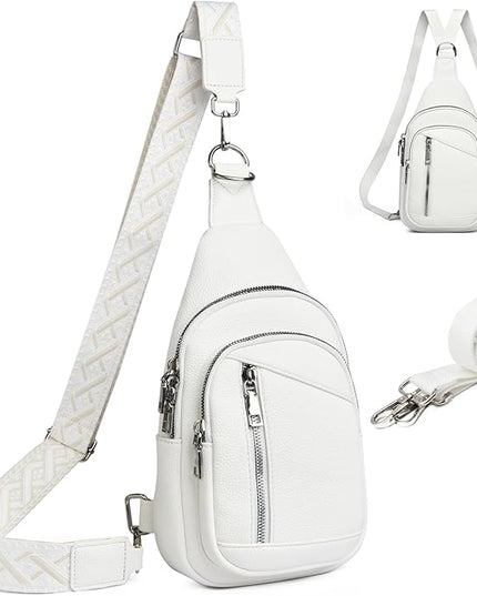 Sling Bag Crossbody Backpack - 2 in 1 Leather Cross Body Bag Fanny Pack with 2 Removable Straps