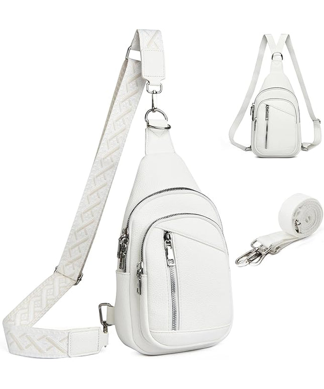 Sling Bag Crossbody Backpack - 2 in 1 Leather Cross Body Bag Fanny Pack with 2 Removable Straps