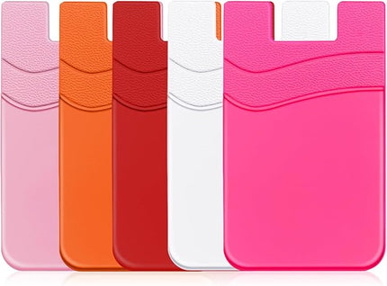 Senose Card Holder for Phone Case, Card Holder for Back of Phone, Silicone Phone Pouch Wallet Sleeve Stick-on ID Credit Card for All Smartphones, Pink+White+Red+Orange+Rose Red
