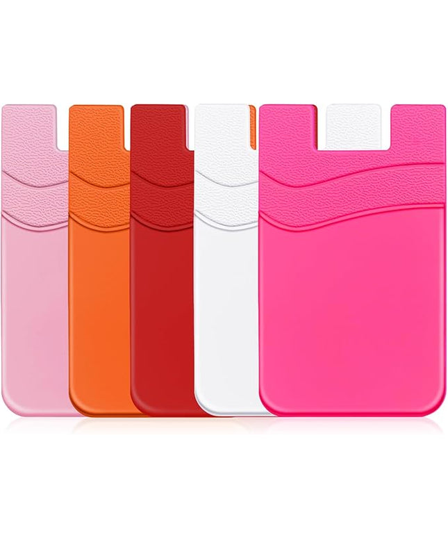 Senose Card Holder for Phone Case, Card Holder for Back of Phone, Silicone Phone Pouch Wallet Sleeve Stick-on ID Credit Card for All Smartphones, Pink+White+Red+Orange+Rose Red