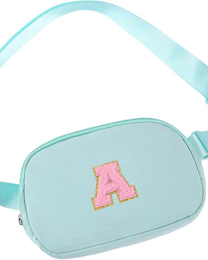 Glratn Initial Letter Fanny Pack for Girls,Patch Belt Bag,Toddler Crossbody Bags，Gifts for 3 4 5 6 7 8 9 10 11 12 Year Old Teens Kids,Christmas Graduation Gifts for Teen Girls ，(Light green-A)