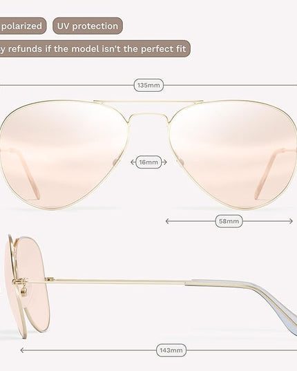 livho Sunglasses for Men Women Aviator Polarized Metal Mirror UV 400 Lens Protection