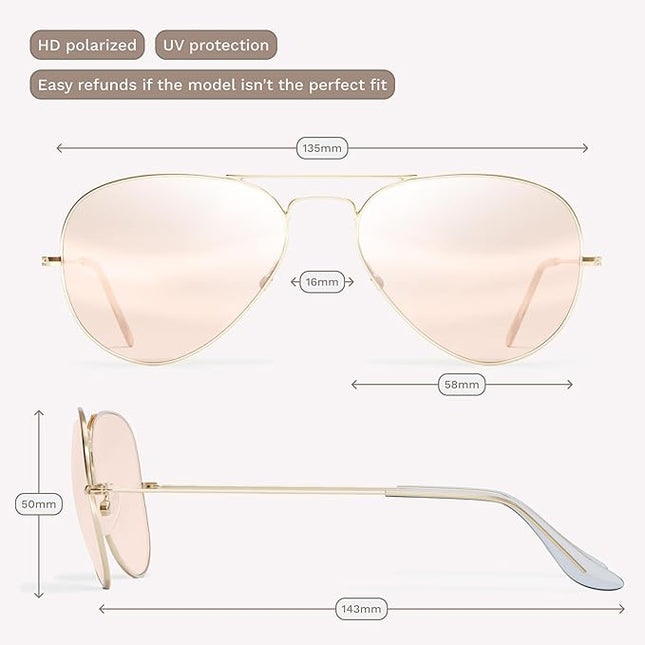 livho Sunglasses for Men Women Aviator Polarized Metal Mirror UV 400 Lens Protection