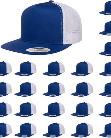 Yupoong 5-Panel YP Classic Trucker Cap | High Profile Flat Visor Snapback | OSFM | Bulk Packs Available
