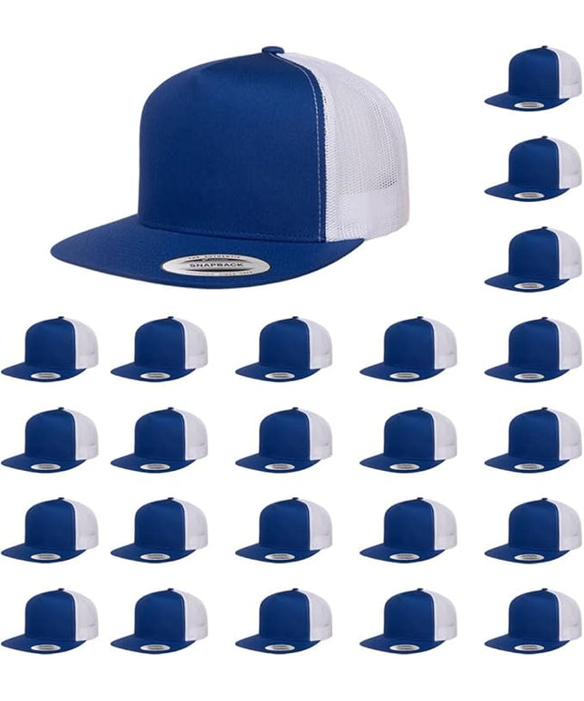 Yupoong 5-Panel YP Classic Trucker Cap | High Profile Flat Visor Snapback | OSFM | Bulk Packs Available