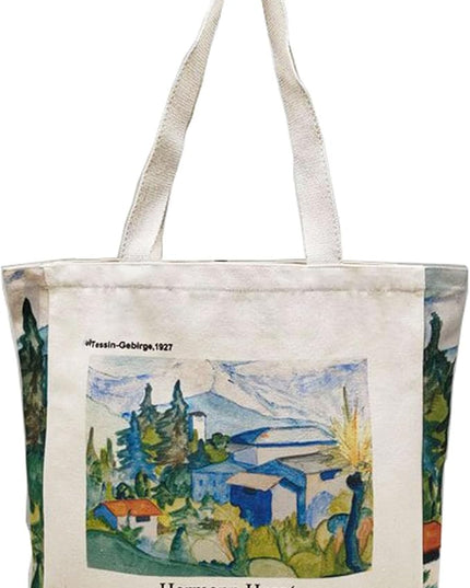 BROADREAM Aesthetic Canvas Tote Bag for Women, Vintage Reusable Book Tote Bag with Inner Zipper Pocket