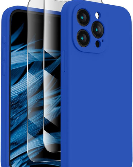 FireNova Designed for iPhone 15 Pro Max Case, Silicone Upgraded [Camera Protection] Phone Case with [2 Screen Protectors], Soft Anti-Scratch Microfiber Lining Inside, 6.7 inch, Klein Blue