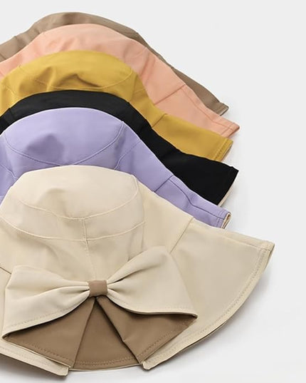 Womens Wide Brim Sun Hats UPF50+ UV Packable Beach Hat Summer Bow Decoration Bucket Cap for Travel