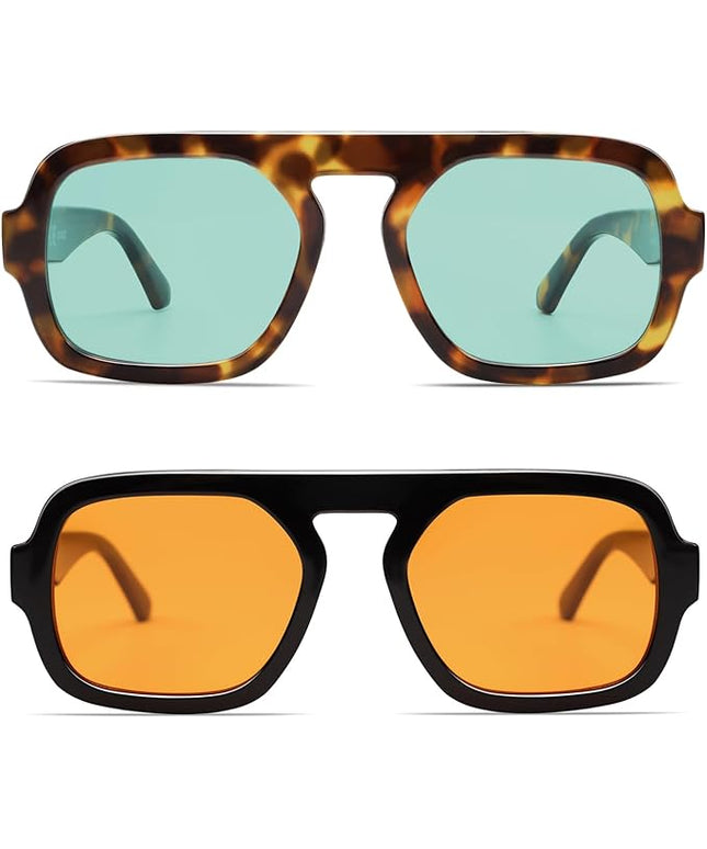 VANLINKER Oversized Retro Square Aviator Sunglasses for Women Men 70s Vintage Style Trendy Big Flat Top Sun Glasses VL9826