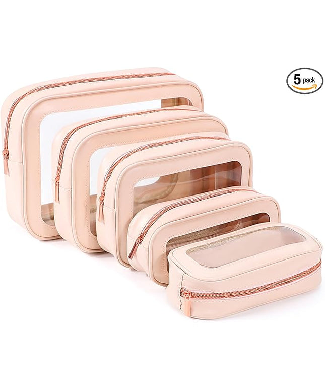 5PCS Clear Toiletry Bag,TSA Approved Travel Makeup Pouch with Zipper for Cosmetics and Toiletries，Diaper Bag Organizer Pouch Set，Women's Purse Organizer and Clear Car Bag