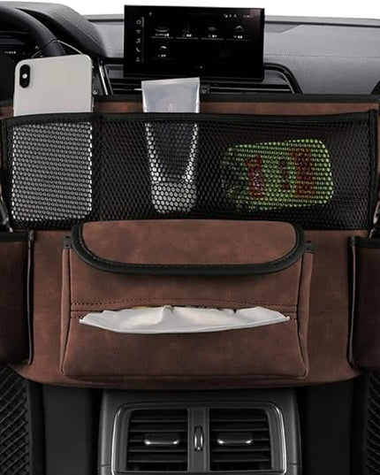 JEYODA Car Handbag Holder Between Seats Suede Large Capacity Car Purse Holder Automotive Consoles & Organizers for Document Phone Storage Car Organizer (1925-style 2 brown)
