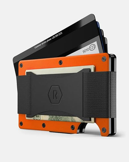 Ridge Wallets for Men Compatible with Magsafe - Slim Minimalist Compact Wallet and Card Holder, RFID Protected Front Pocket Wallets for Men with Integrated Cash Strap (Basecamp Orange)