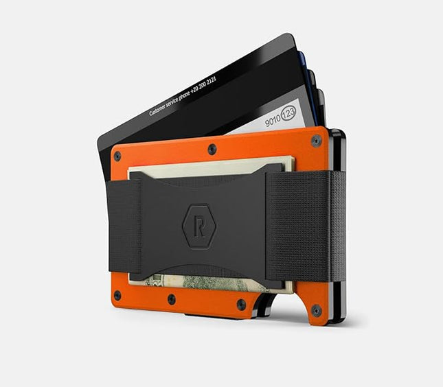 Ridge Wallets for Men Compatible with Magsafe - Slim Minimalist Compact Wallet and Card Holder, RFID Protected Front Pocket Wallets for Men with Integrated Cash Strap (Basecamp Orange)