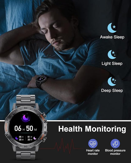SUNKTA Smart Watch for Men(Answer/Dial Calls),100 Sports Modes, 5ATM Waterproof Fitness Watch with Blood Pressure/Heart Rate/SpO2,1.39''HD Touchscreen for Android/iOS Military Smart Watch Black