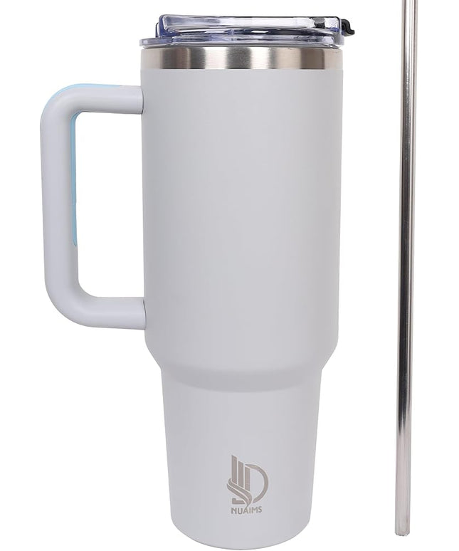 40oz Insulated Tumbler with Handle, Leakproof Straw Lid & Carry Handle - Double Wall Vacuum Insulation Keeps Ice 24 Hours, BPA Free Stainless Steel Water Bottle (Lavender Gray)