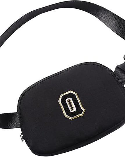 Glratn Initial Letter Belt Bag Crossbody Bags Fanny Pack For Girls，Birthday Gifts for 6 7 8 9 10 11 12 13 14 15 Year Old Girls,Purse for Kids,Cute Teen Trendy Stuff Travel Essentials.（Black-Q）