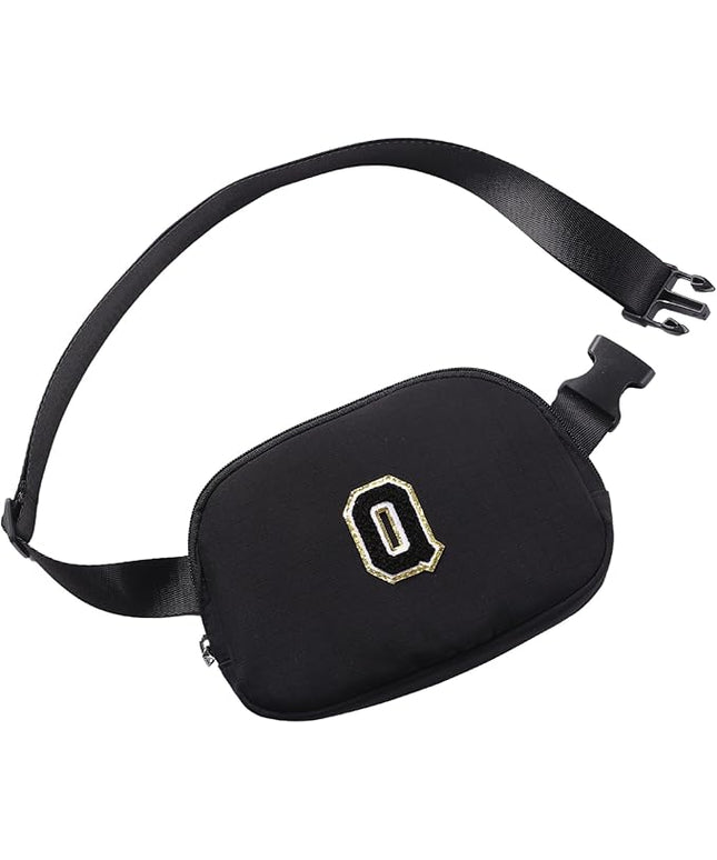 Glratn Initial Letter Belt Bag Crossbody Bags Fanny Pack For Girls，Birthday Gifts for 6 7 8 9 10 11 12 13 14 15 Year Old Girls,Purse for Kids,Cute Teen Trendy Stuff Travel Essentials.（Black-Q）