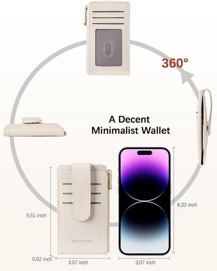BOSTANTEN Slim Wallet Women RFID Blocking Card Holder Leather Bifold Wallet with Zipper Pocket Beige