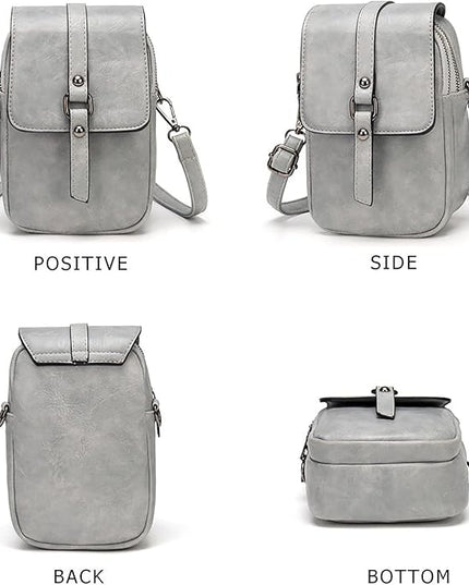 myfriday Vintage Crossbody Phone Bag for Women, Small PU Leather Shoulder Purse and Handbag with Tassel&Rivet Decoration