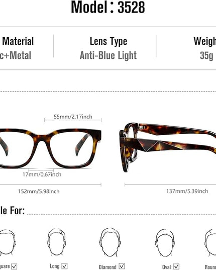 kimorn Blue Light Blocking Glasses,Anti Eyestrain & UV Protection,Square Frame Glasses for Women and Men